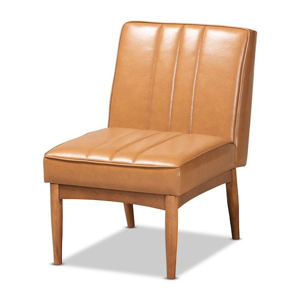 Baxton Studio Daymond Mid-Century Modern Tan Faux Leather and Walnut Brown Finished Wood Dining Chair 186-11353-Zoro - main